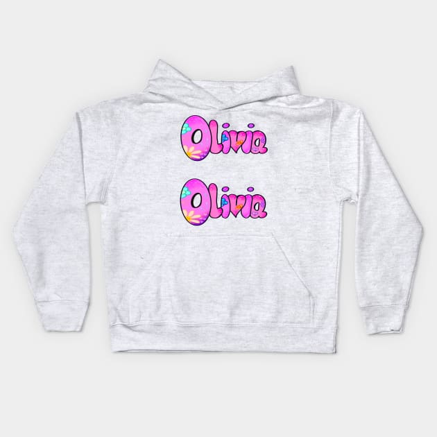 Olivia girls first name in pink pack of 2 personalised personalized customized name Olivia Kids Hoodie by Artonmytee